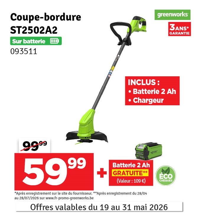 Coupe-bordure sur batterie Powerall ST2502A2 24 V GREENWORKS